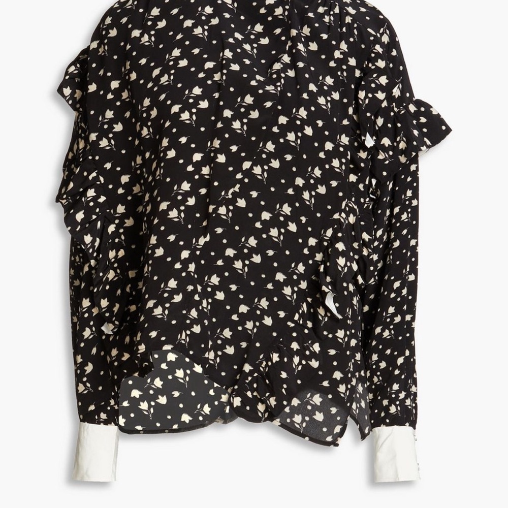 Isabel Marant Black and Cream Floral Ruffle Long-Sleeve Blouse